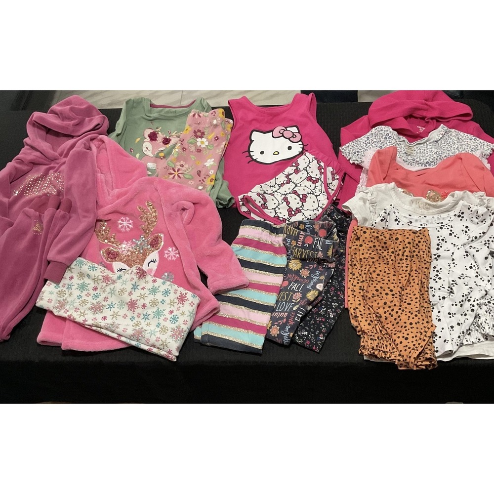 Mixed Brands Outfit Lot Girls 5/6-6 Hoodies Tops Leggings Hello Kitty 18pc